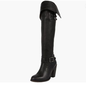 SOLD on another platform--FRYE Women's Jenny Belted OTK Black Washed Oiled Boots